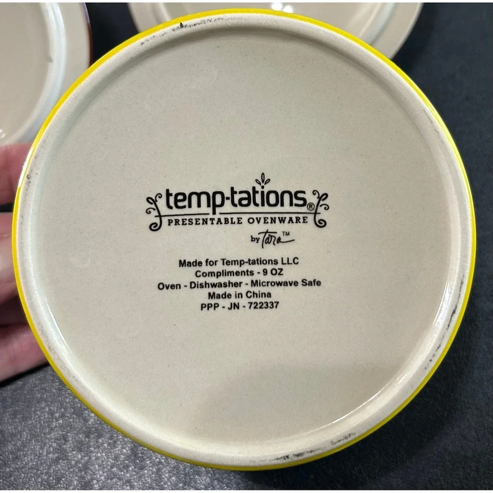 Temptations Mini Casserole Dishes SET/2 Striped Floral Lids & Wire Racks 9 oz‎